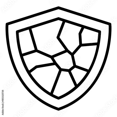 broken shield outline icon. damaged protection. shows system risk. used in security alerts