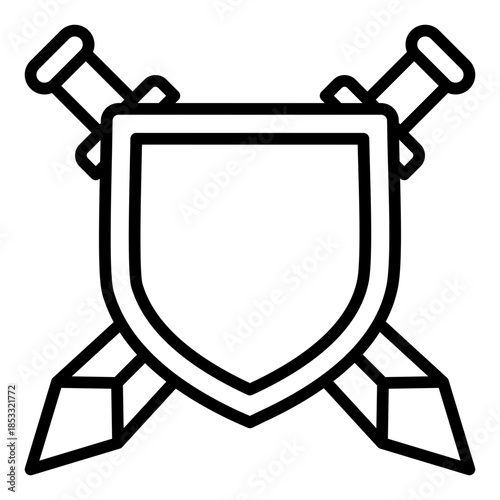 battle shield outline icon. armed protection. supports combat gear. used in defense