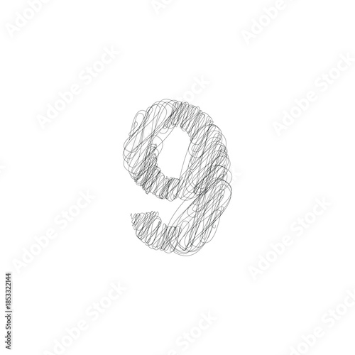 Doodle outline number typography illustration