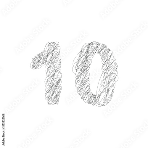 Doodle outline number typography illustration