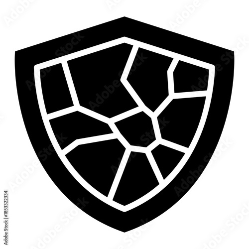 broken shield glyph icon. damaged protection. shows system risk. used in security alerts