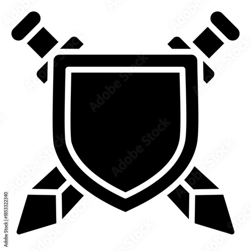 battle shield glyph icon. armed protection. supports combat gear. used in defense
