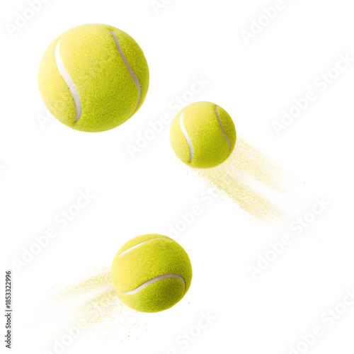 flying tennis ball set isolated on white background, PNG