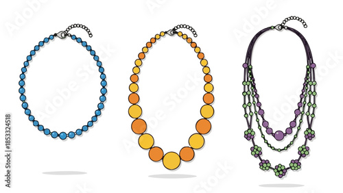Colorful beaded necklaces in varied designs symbolizing Mardi Gras  
