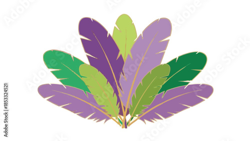 Colorful feathers in green, purple, and gold for Mardi Gras celebrations  