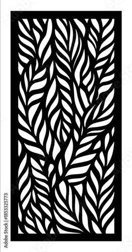 Vector black SVG cut file white background stencil of a rectangular modern art wall panel with a leaf pattern simple design no shadow and very clear vector li