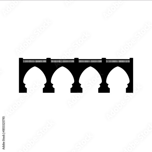 A simple vector of a black bridge on a white background The bottom of the bridge has multiple arches