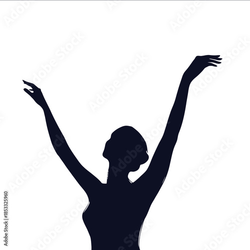 a woman fully stretching her hands silhouette vector illustration artistic and very minimimalistic design single color white background