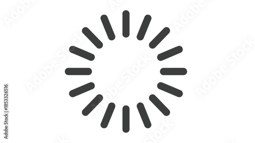 A simple black and white circular graphic with radiating lines resembling a sunburst