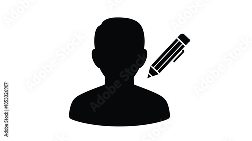 Silhouette of a person's head and shoulders alongside a pen illustration