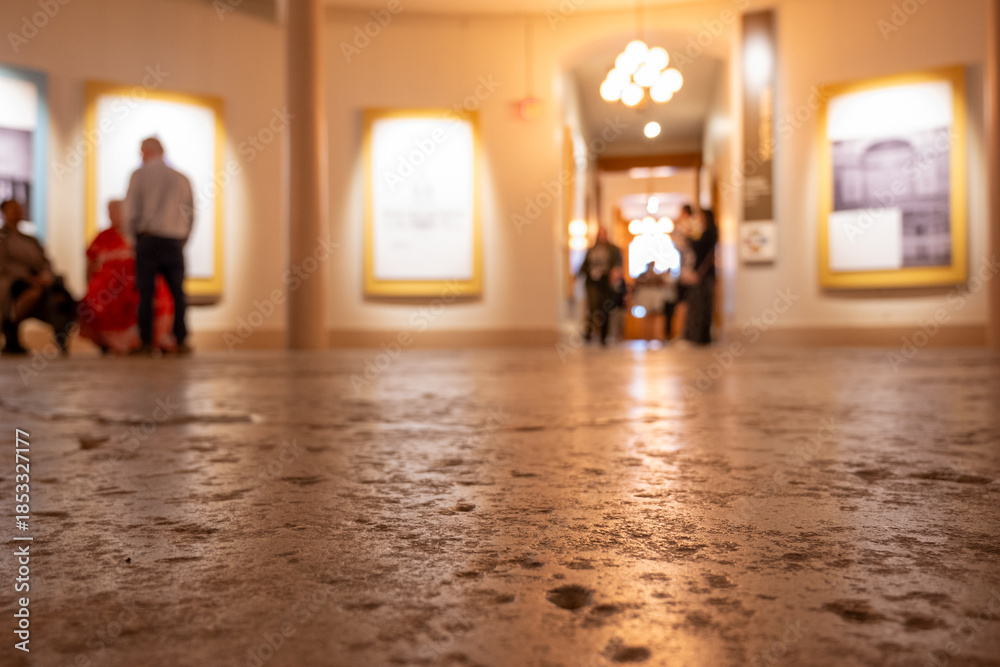 Fototapeta premium Selective focus low angle view of the pitted floor in the Old Courthouse National Park, St. Louis, Missouri, USA