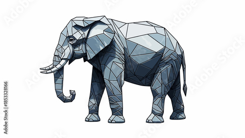 Stunning polygonal elephant illustration in shades of blue and gray