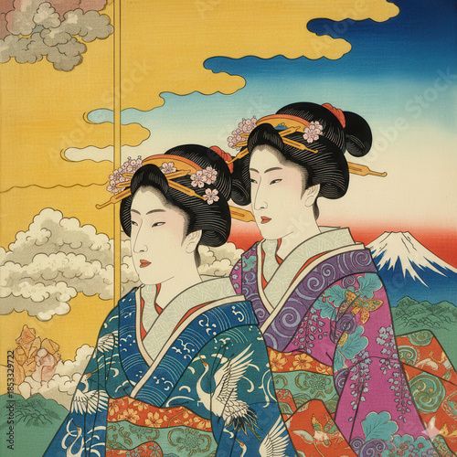 日本画（Japanese painting）／美人画　美女　着物　anime　イラスト