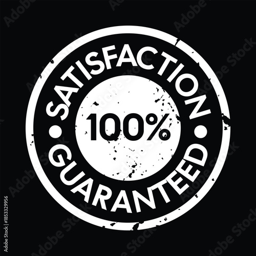 100% Satisfaction Guarantee Badge with Distressed Texture on Black Background – High Quality Vectorial Stock Image