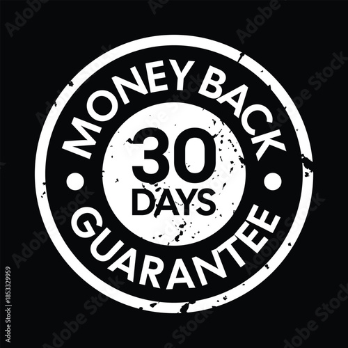 30-Day Money Back Guarantee Badge with Distressed Texture – High Quality Vectorial Stock Image