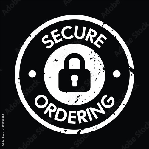 Secure Ordering Badge with Padlock Icon and Distressed Texture – High Quality Vectorial Stock Image