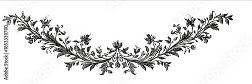 Ushaped leafy design intricate vines and jungle leaves suitable for chapter heading decoration isolated on white background delicate ink style