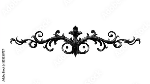 horizontal gothic ornamental divider painterly ink or stonecarved flourish symmetrical design medieval gothic style twisted iron vines and cryptic symbols ele