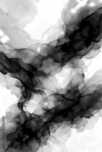 Abstract Black Ink Smoke Texture on White Background