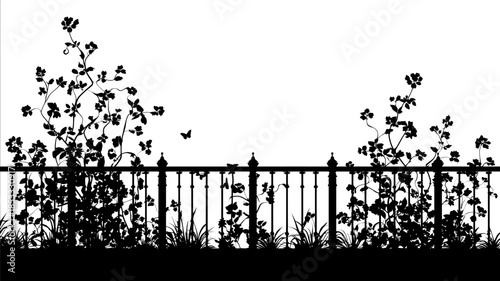 soild black vector of garden railing on white background