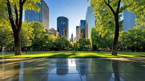 Urban Oasis - A Serene Park Amidst City Skyscrapers.