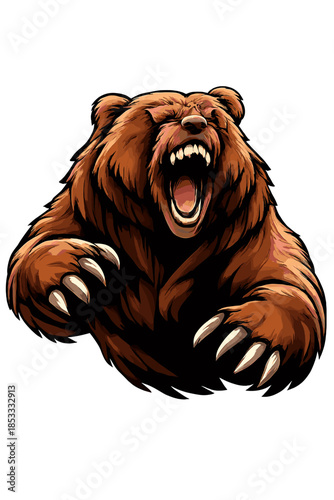 Raging Grizzly: Showcasing the wild ferocity of a grizzly bear, caught in a burst of primal fury, featuring a striking display of teeth and sheer power