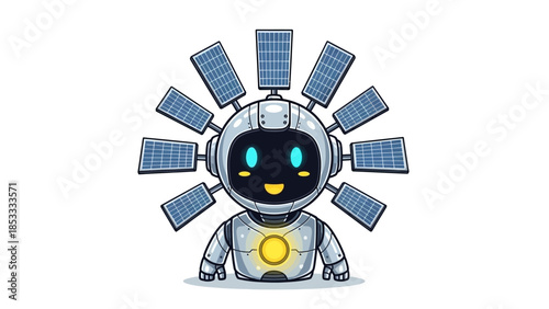 Robot with Solar Panels Isolated on White Background