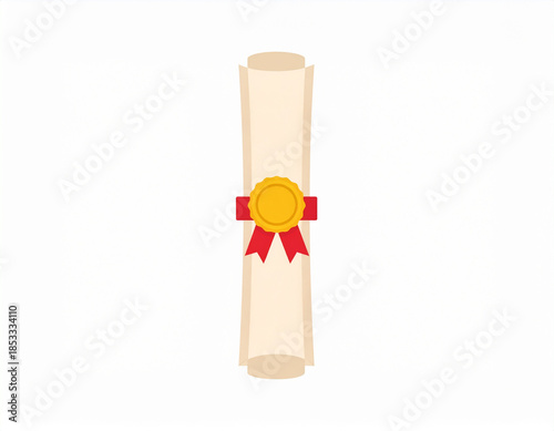 Rolled diploma scroll with red ribbon and gold seal. Graduation and educational achievement icon. Generative AI
