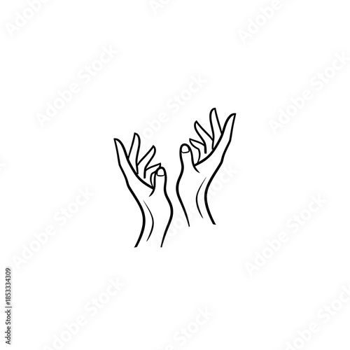 Minimalist contour drawing of two hands reaching upward in gesture