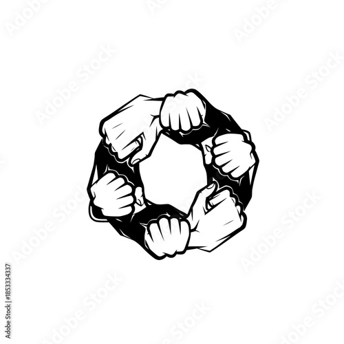 Circle of fists demonstrating unity and teamwork