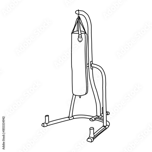 Line Art Illustration of a Freestanding Punching Bag with Stand