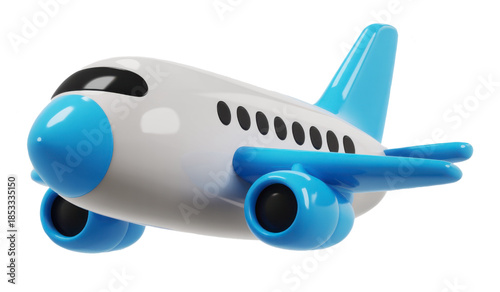 Colorful 3D Airplane with Blue Engines and White Body for Kids and Travel Themes