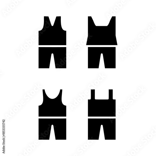 Set of sportswear outfits tank top and short pants black silhouette logo icon symbol vector collection	