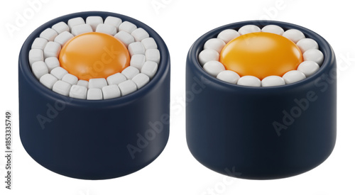 3D Sushi Rolls with Orange Center and White Rice Surrounding for Culinary Enthusiasts