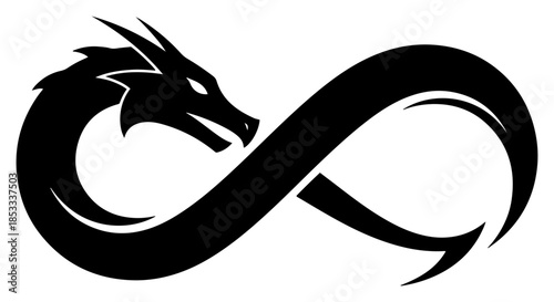 Dragon infinity loop symbol – sleek black serpentine figure forming endless sign, fantasy eternity logo vector illustration