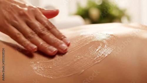 Woman Receiving Aromatherapy Massage Therapy on Back With Essential Oils With Lush Greenery and Soft Light Background Health Spa Treatment Concept