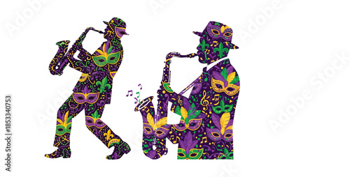 Mardi Gras Jazz Saxophone Player Silhouette Vector Art