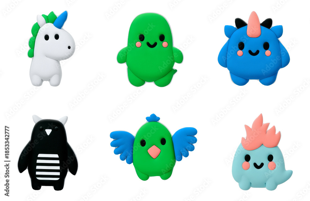 Obraz premium Cute Magical Creatures for Kids in Paper Cut and Felt Style on Transparent Background