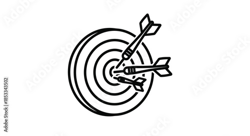 Target board with three arrows hitting near the center represents success, precision, and achieving goals in a business environment.