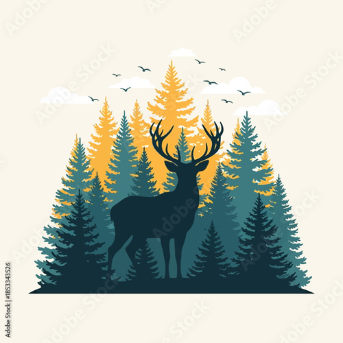 Deer with large antlers standing tall.