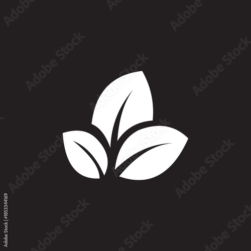 A sleek and professional graphic illustration of three leaves growing from a single point. The central leaf stands vertically, while the two flanking leaves curve outward, creating a balanced and harm