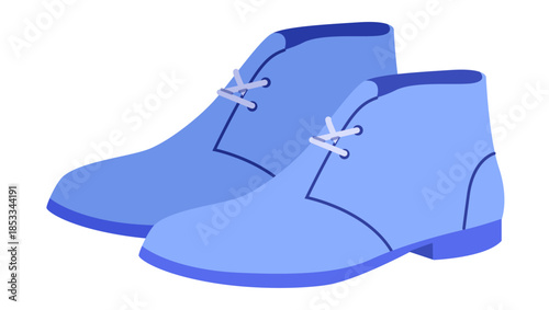 Blue desert boot women color pair. Clean lace ankle boot for city stroll travel day and everyday outfit. Technical fashion illustration CAD mockup soft vector man unisex isolated contemporary style.