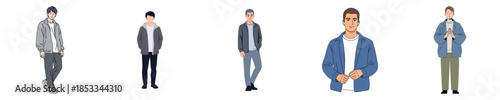 Casual Men Lifestyle Flat Vector Characters Collection Modern Urban Style