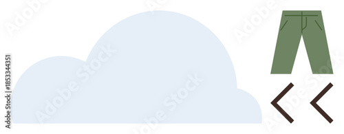 Large cloud paired with green pants and walking legs, symbolizing movement, creativity, freedom, and imagination. Ideal for mobility, outdoor activity, innovation, metaphor flexibility lifestyle