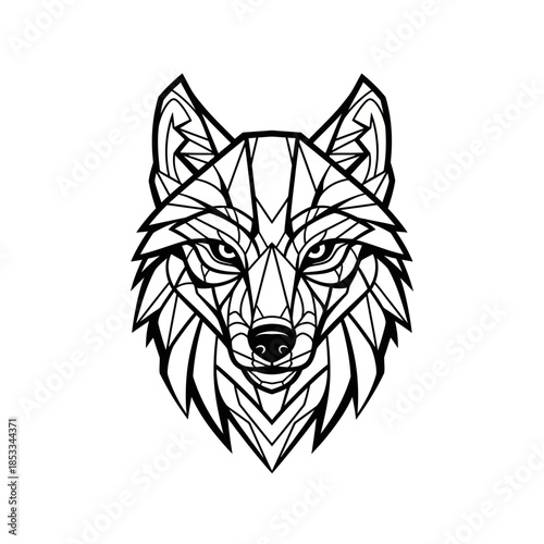 Geometric Wolf Head Illustration Black White.