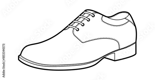 Dress derby mens formal single shoe line. Classic lace up suit footwear oxford derby hybrid style. Technical fashion illustration CAD mockup sketch vector women unisex isolated.