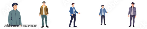 Business Casual Men Flat Vector Characters Illustration Set Modern Professional Style