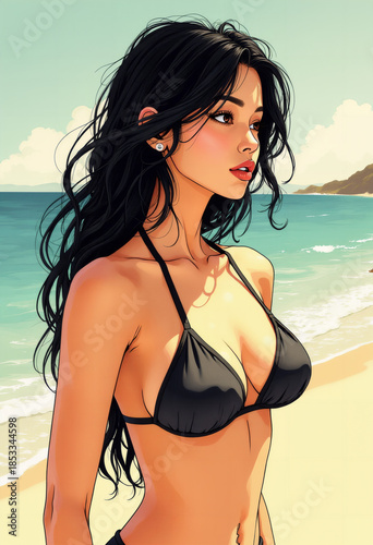 Cartoon girl on the beach