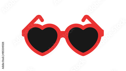 Red heart-shaped sunglasses with black lenses, isolated on a white background, symbolizing love and fun.