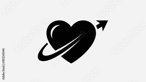 Black heart icon with an arrow flying through it, symbolizing love and speed or progress.
